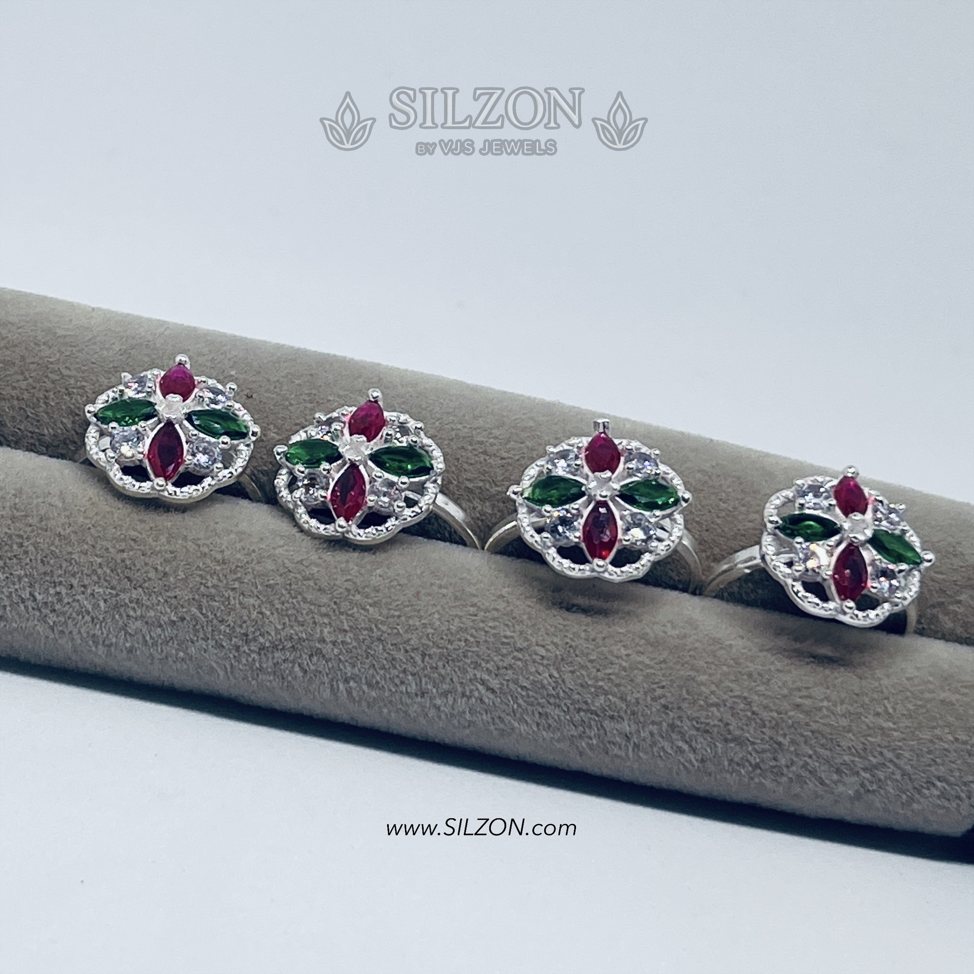 Floral Festive Red & Green Stone Toe Ring