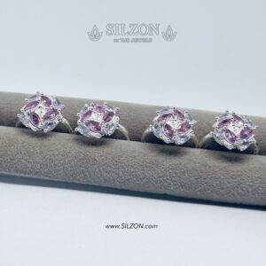 Floral Bloom Pink Stone Silver Toe Ring